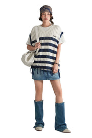 V Neck Color Contrast Stripe Knit Sweater Vest