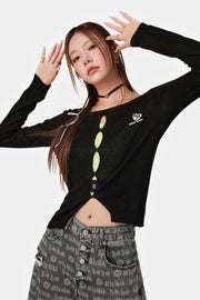 Embroidery Cutout Semi Crop Knit Top