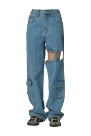 Straight High Waisted Leg Cutout Denim Jeans
