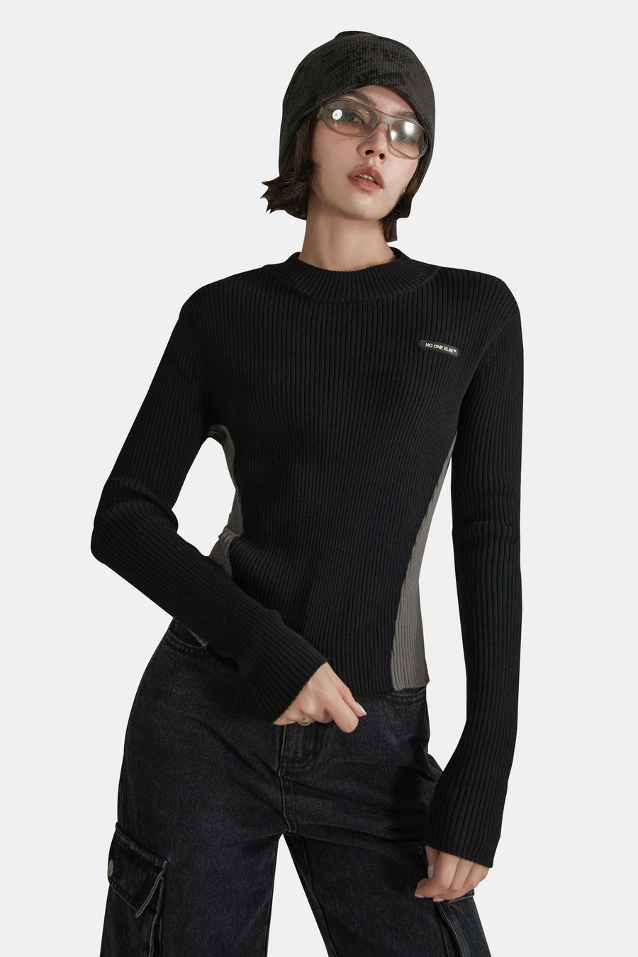 Two Toned Slim Knit Sweater