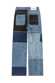 Color Matching Patches Wide Denim Jeans