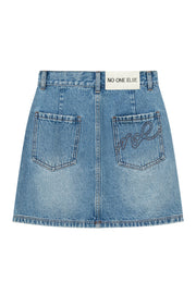 High Waist Logo Pocket Denim Mini Skirt