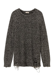Loose Fit Raglan Knit Distressed Sweater