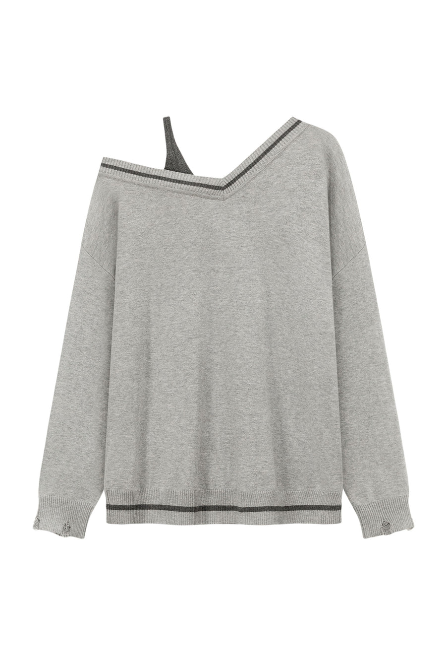 V-Neck Lined Loose Fit Knit Sweater