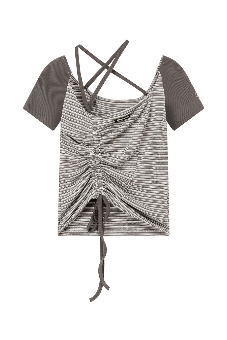 CHUU Halter Neck String Striped Shirring T-Shirt