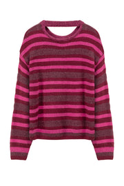 Back Slit Striped Knit Sweater