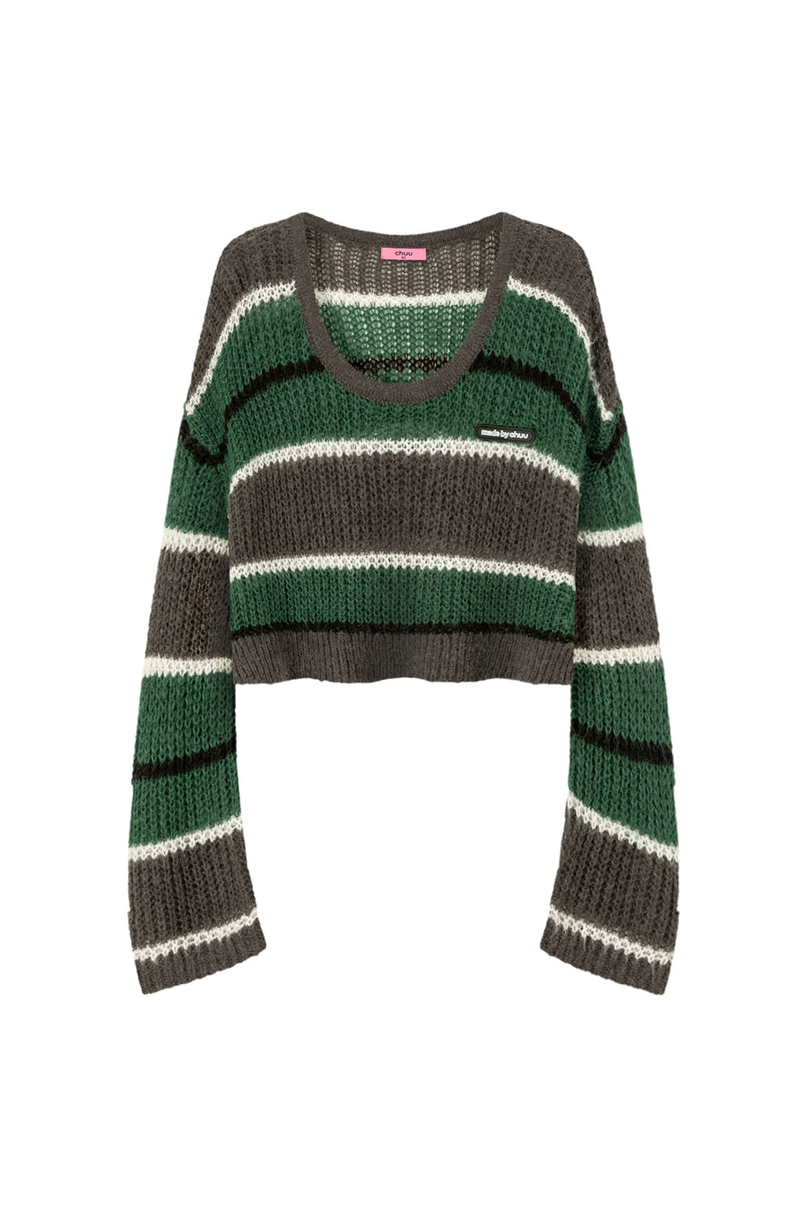 CHUU Color Combination Striped Cropped Knit Sweater