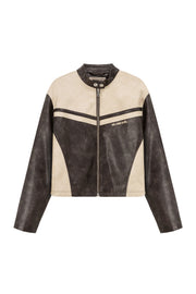 Color Combination Leather Jacket