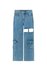 Straight High Waisted Leg Cutout Denim Jeans