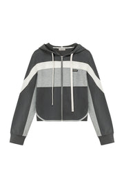Color Matching Hooded Zip-Up