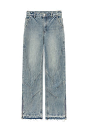 Simple Lined Leg Wide Denim Jeans