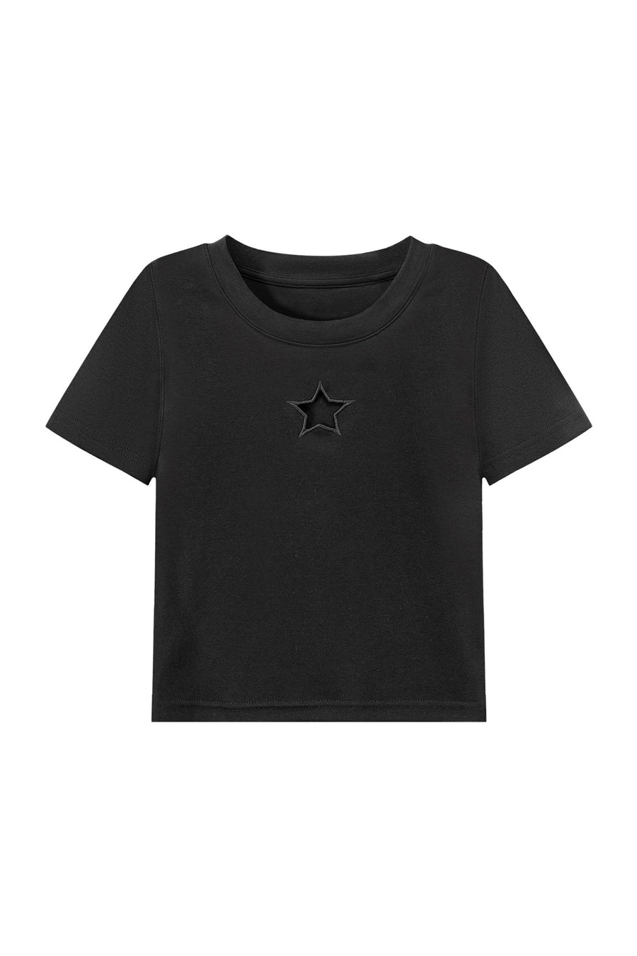 CHUU Basic Star Cut Out Short Sleeve Cropped T-Shirt
