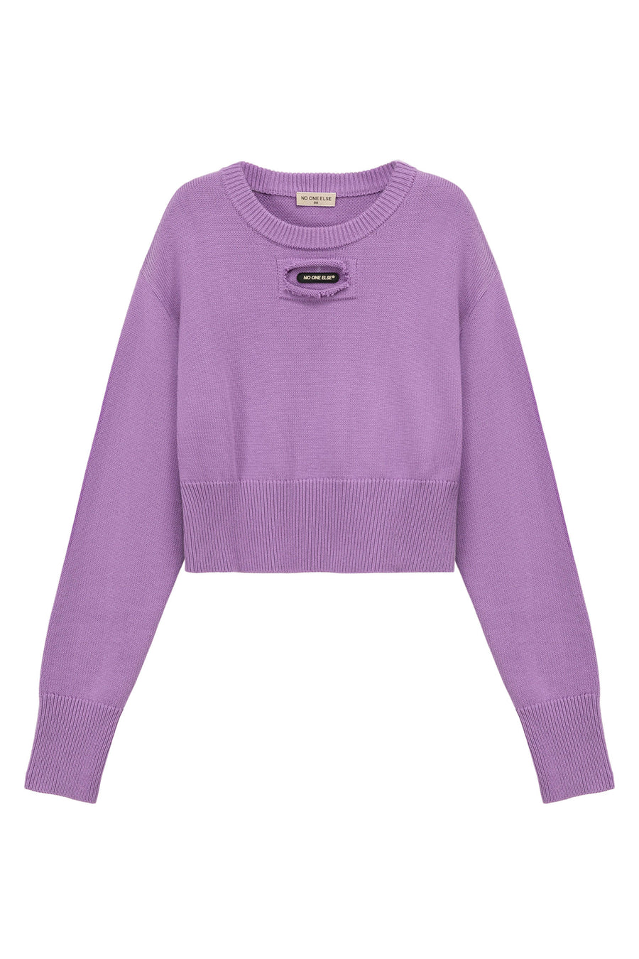 Distressed Logo Solid Crop Knit Sweater