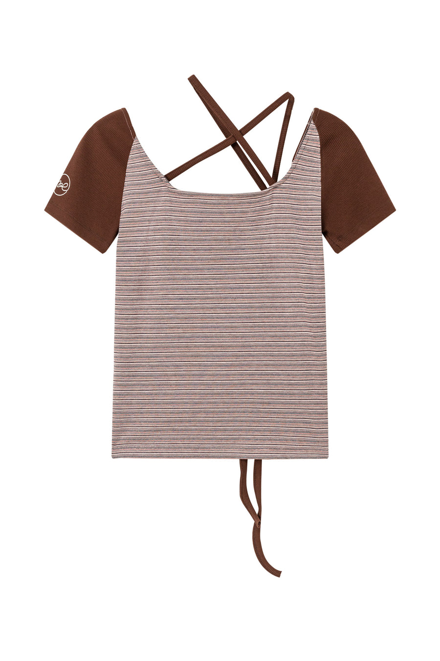 CHUU Halter Neck String Striped Shirring T-Shirt