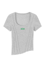 U-Neck Unbalanced Short Sleeve T-Shirt