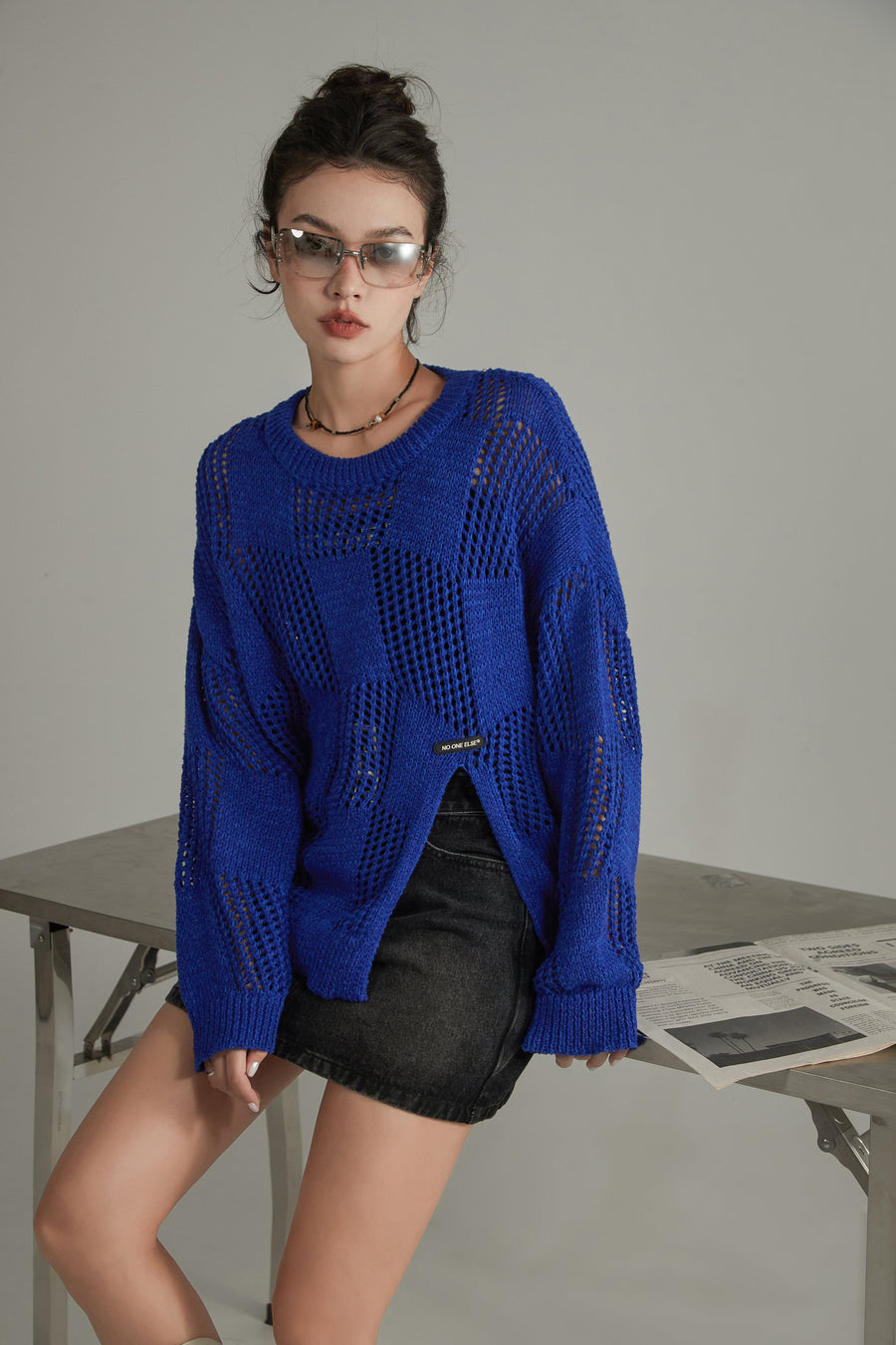 CHUU Knitted Design Slit Sweater