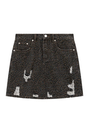 Distressed Leopard A-Line Skirt