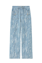 Vertical Stripes High-Waisted Straight Jeans