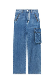 Long Cargo Pockets Wide Jeans