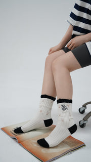 Distressed Embroidered Color High Socks