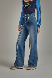 Lined High Waisted Wide Denim Jeans