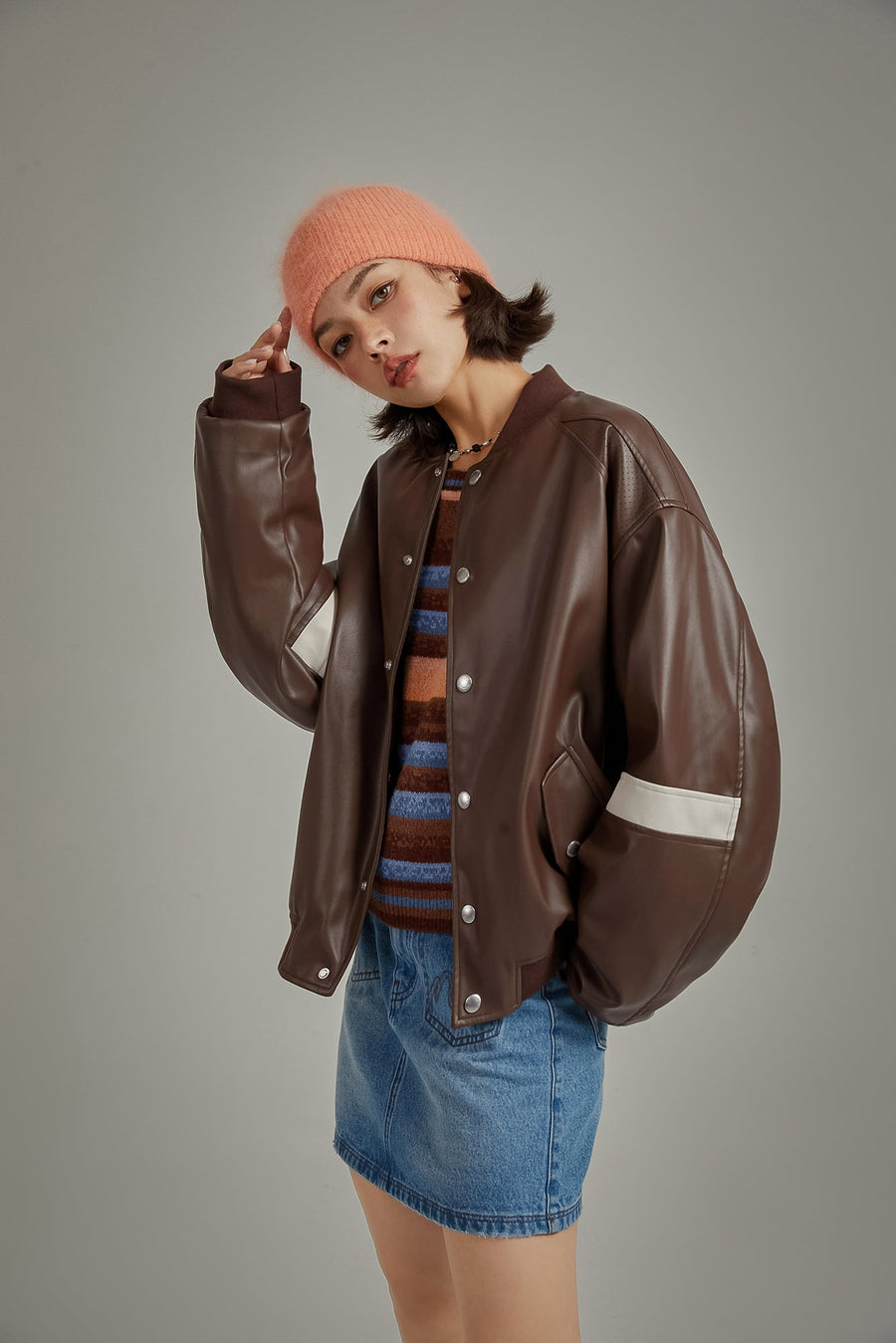 Color Varsity Leather Jacket