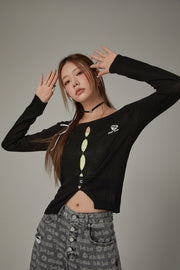Embroidery Cutout Semi Crop Knit Top