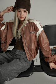 Line Color Combination Leather Jacket