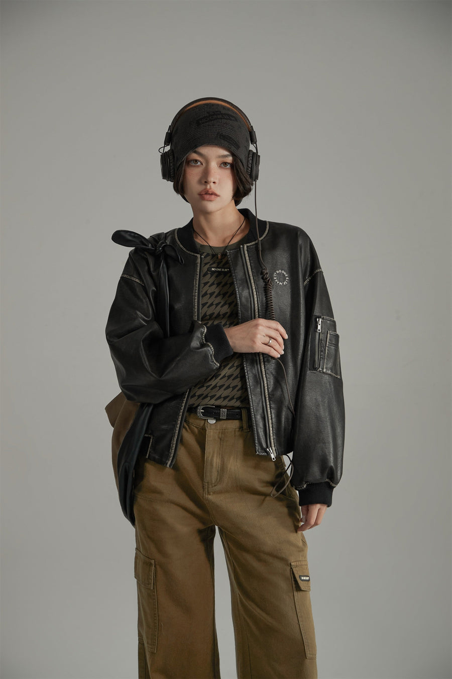 CHUU Lined Leather Boxy Jacket