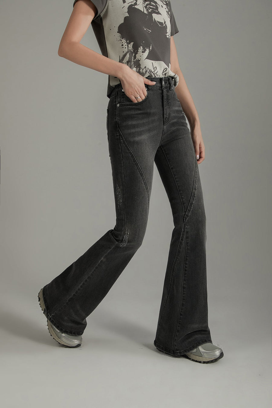 Lightly Distressed Slim Bootcut Jeans