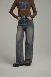 Simple Washed Wide Denim Jeans