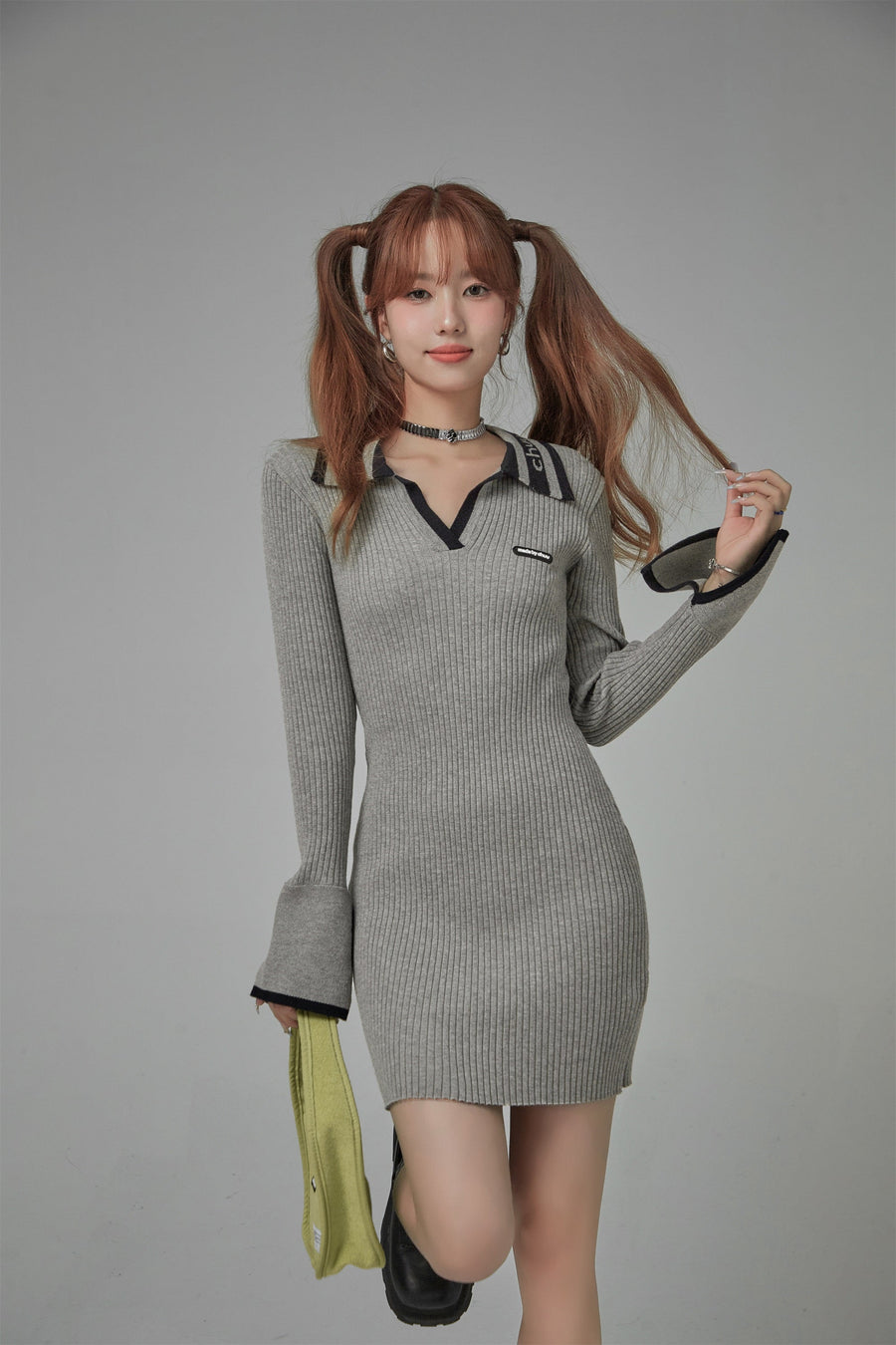 CHUU Forever Trending Big Collar Knit Dress