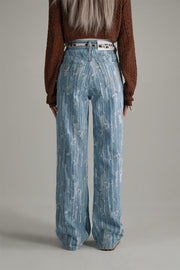 Vertical Stripes High-Waisted Straight Jeans