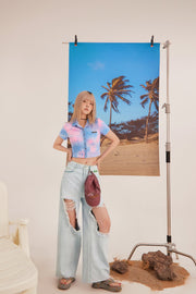 Tie-Dye Polo Buttoned Crop Top