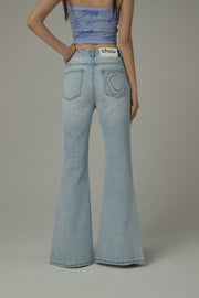 Fringe Stitch Slit Bootcut Denim Jeans