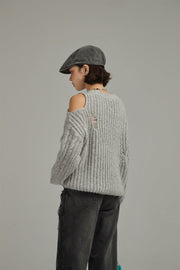 One Shoulder Twist Knit Sweater