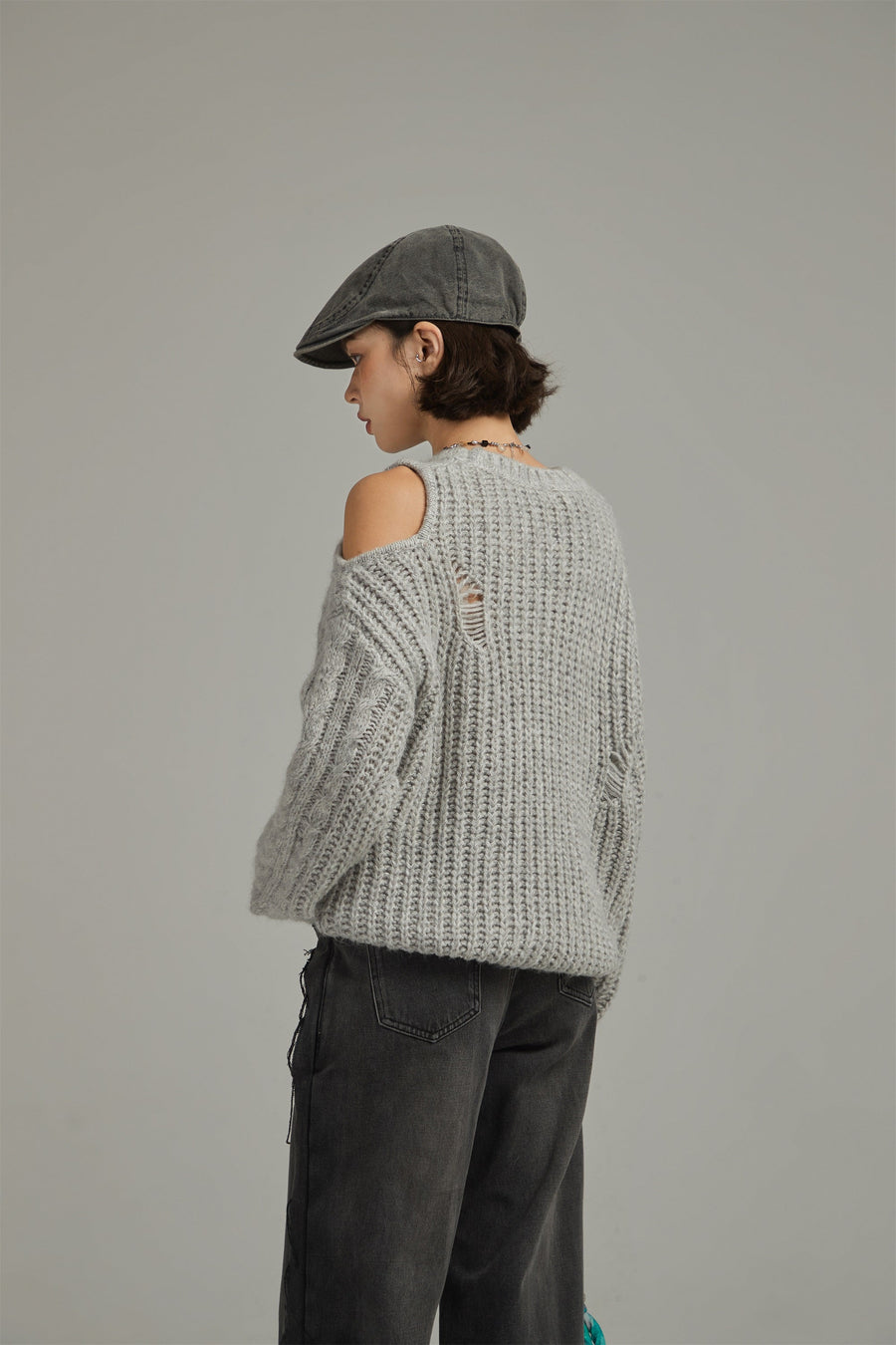 CHUU One Shoulder Twist Knit Sweater