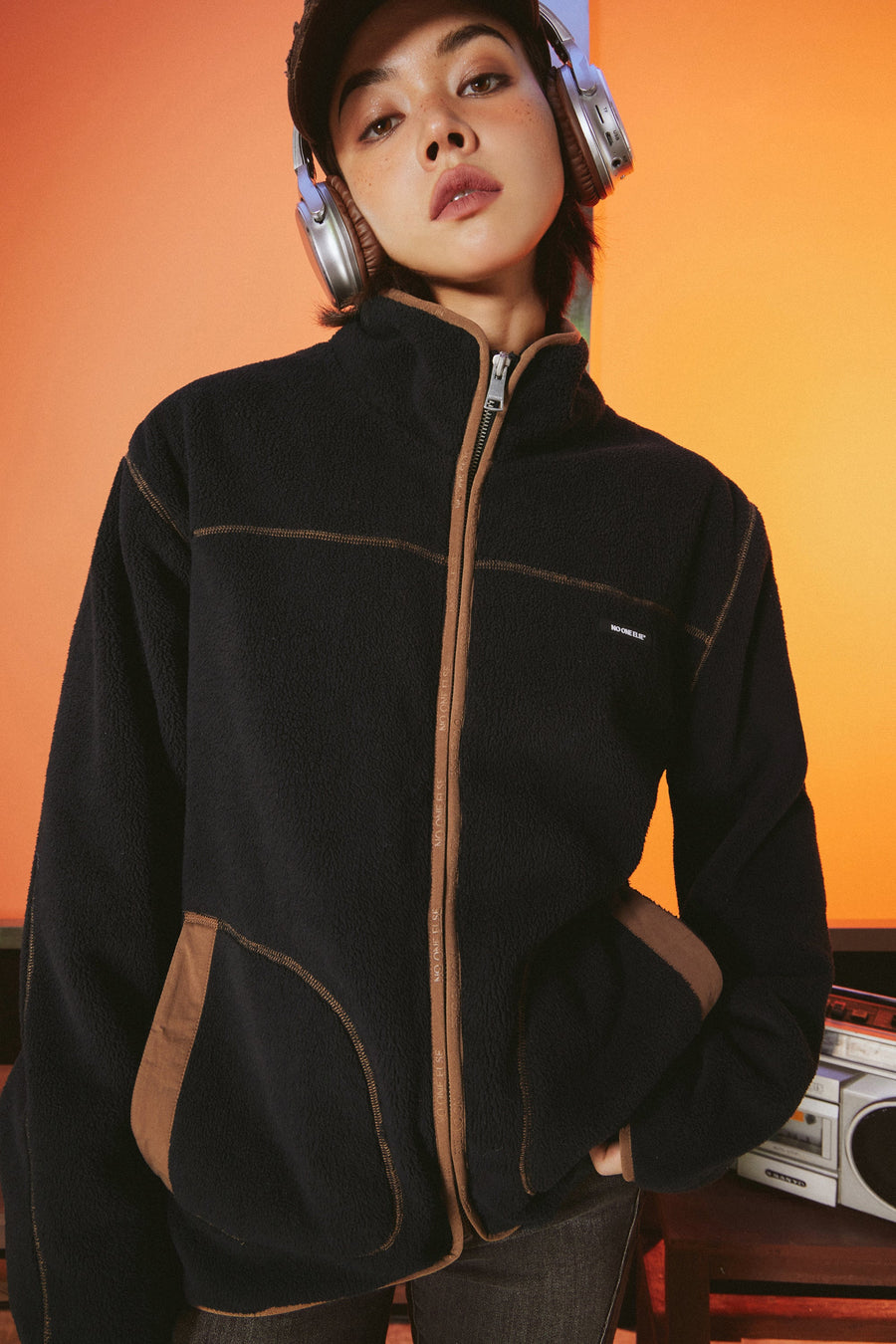 Color Lined Fleece Boxy Zip-Up