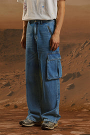 Long Cargo Pockets Wide Jeans