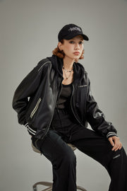 Varsity Leather Zip-Up Jacket