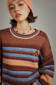 Logo Striped Loose Fit Knit Sweater