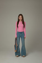 Stitch Lined Denim Wide Jeans