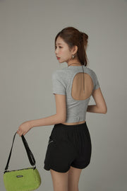 Back Cut Out Slim Crop Daily T-Shirt