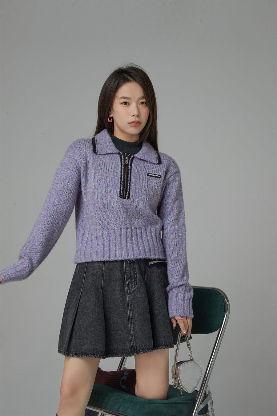 All The Lights Collar Zip Knit Sweater