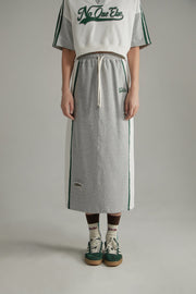 Vintage Distressed Letter Embroidered Long Skirt