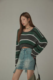 Color Combination Striped Cropped Knit Sweater