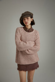 Loose Fit Raglan Knit Distressed Sweater