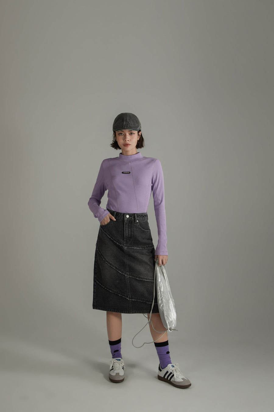 Diagonal Split Denim Skirt