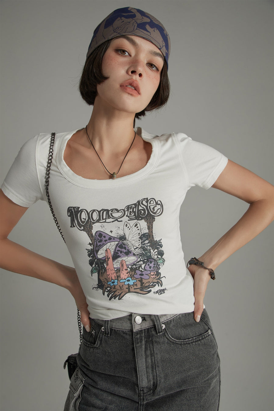 Printed Mushroom Vintage Slim T-Shirt