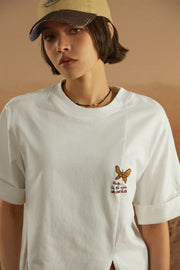 Slit Butterfly Embroidered T-Shirt